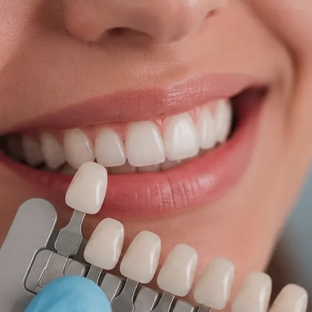 Guía de tonos dentales comparada con una sonrisa